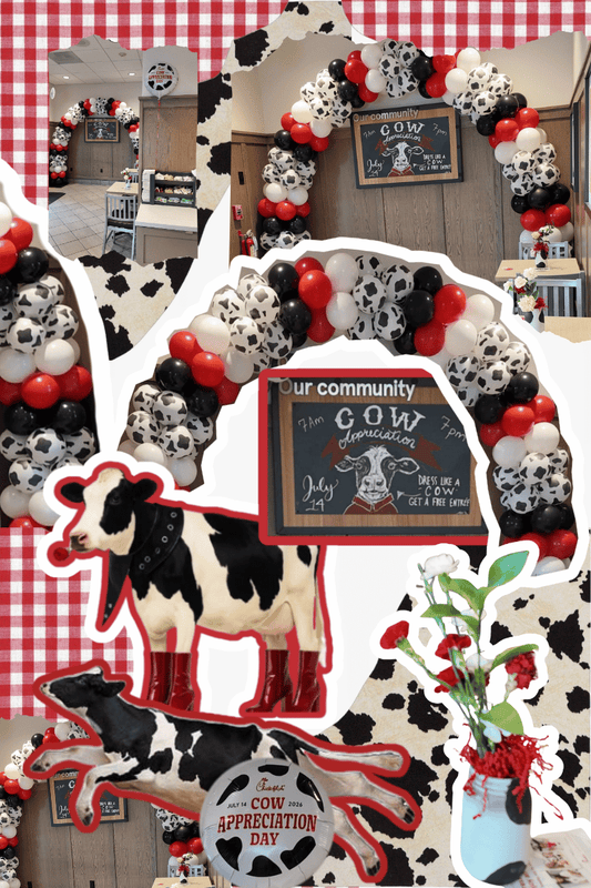 corparte balloon decor in rhode island cowprint balloons black balloons and red balloons balloon arch