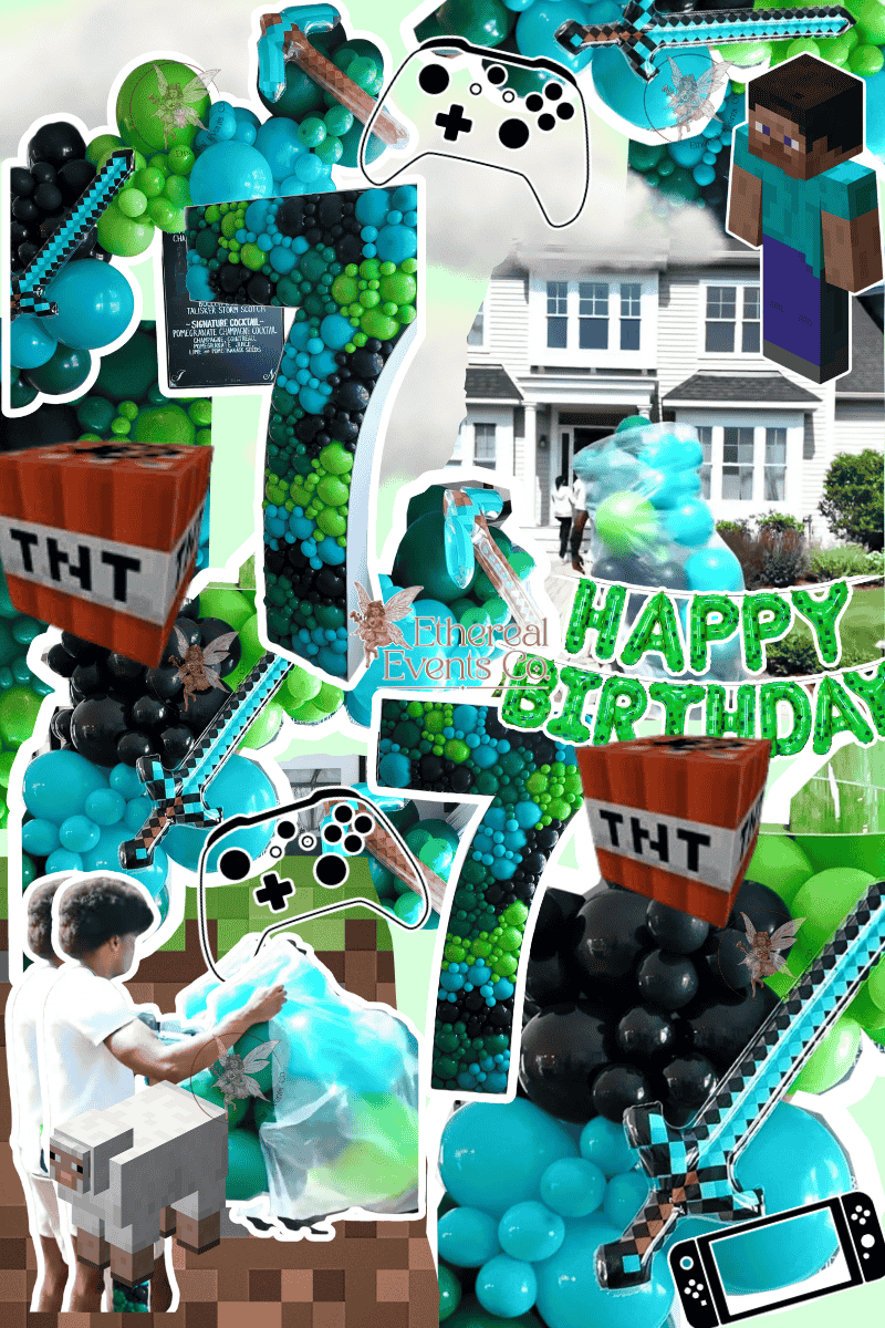 Minecraft 7th Birthday Balloon Garland & Mosaic | Rhode Island Installation + DIY Kits That Ship Nationwide