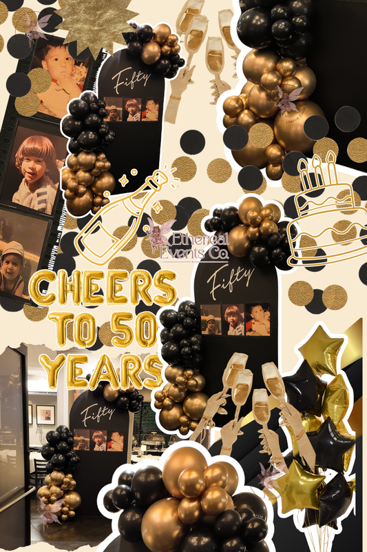 A Surprise 50th Birthday Celebration at Meritage Restaurant | Black & Gold Milestone Styling